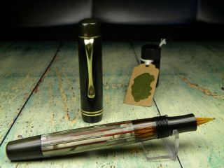 Vintage Fountain Pen - Stone Grey And Red Marbled Piston Filler - Glass Nib - C.  1950s