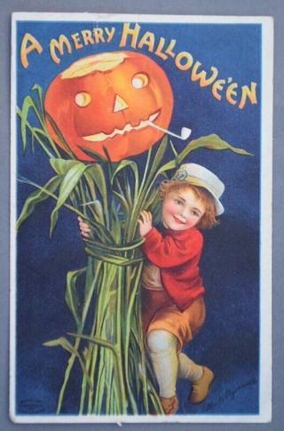 1911 Colorful Ellen Clapsaddle Merry Halloween Postcard W/ Jack O 
