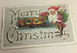 Miniature Santa Claus American Flag Merry Christmas Gnome Elf Vintage Postcard