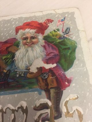 Miniature Santa Claus American Flag Merry Christmas Gnome Elf Vintage Postcard 2