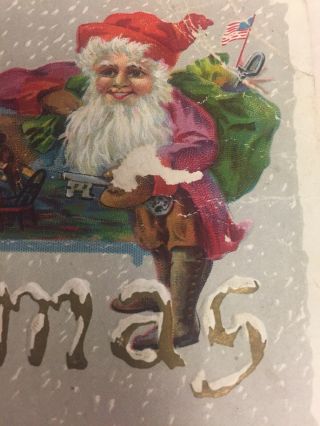 Miniature Santa Claus American Flag Merry Christmas Gnome Elf Vintage Postcard 5