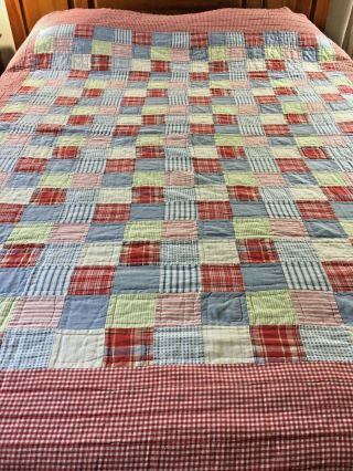 Farmhouse Vintage Hand Quilted & Crafted Checks & Plaids Patchwork Quilt 69/82