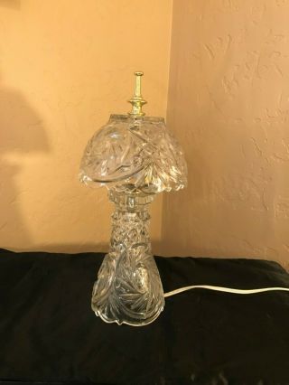 Vintage Heavy Star Of David Crystal Glass Cut Tabletop Lamp W/ Shade