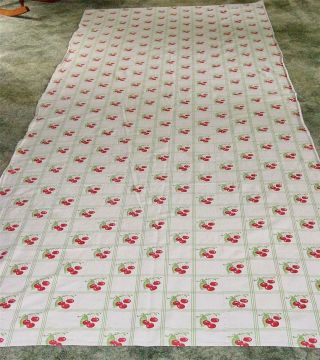 Large Vintage Bark Cloth Tablecloth With Cherries 124 " X 51 "