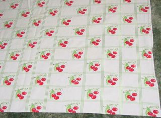 LARGE VINTAGE BARK CLOTH TABLECLOTH WITH CHERRIES 124 