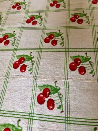 LARGE VINTAGE BARK CLOTH TABLECLOTH WITH CHERRIES 124 