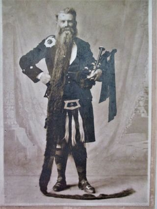 Man With 11 Ft Beard Rare Antique Rp Cabinet Card Alistair Macwilki Bagpipes