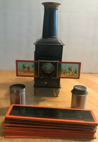 Antique 1890s Toy Ernst Plank Ep Magic Lantern Slide Projector W/2 Lens 16slides