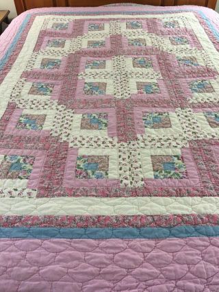 Vintage Hand Crafted Hand Quilt Log Cabin Quilt 62 " X 80 "