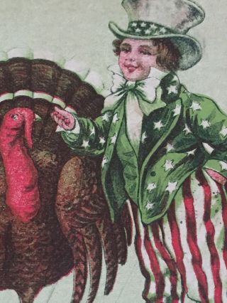 Vintage Thanksgiving Postcard Turkey Patriotic Uncle Sam 1910 2