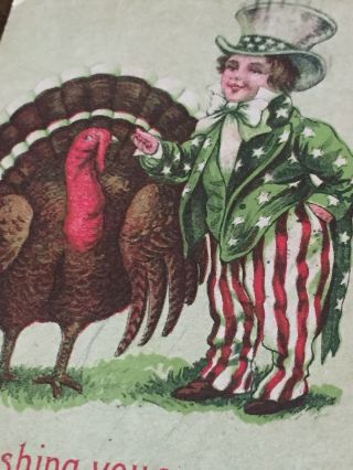 Vintage Thanksgiving Postcard Turkey Patriotic Uncle Sam 1910 3