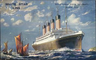 White Star Line Steamship Olympic Titanic Sister - Ship C1910 Postcard Exc Cond