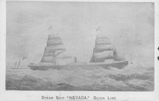 C22 - 3846,  Steam Ship " Nevada ",  Guion Line,  Antique Postcard,