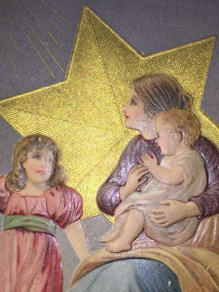 Vintage Christmas Postcard Mother Children Gold Foil Shooting Star German 1907 2