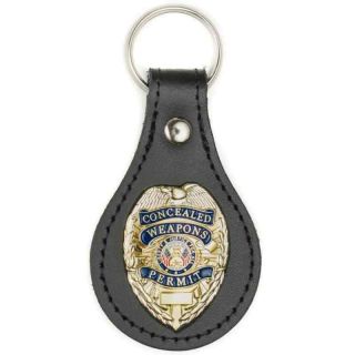 12 Gold Cwp Concealed Weapons Permit Badge Black Leather Fob Chain Key Rings