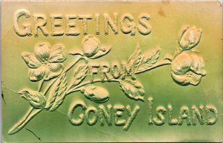 Greetings From Coney Island York Embossed Hand - Tinted Postcard