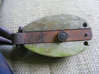 Large Vintage Antique Wood Iron BLOCK & TACKLE PULLEY 5