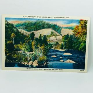Postcard Vtg Oconalufty River Cherokee Indian Reservation Great Smoky Mt 1000 - 27