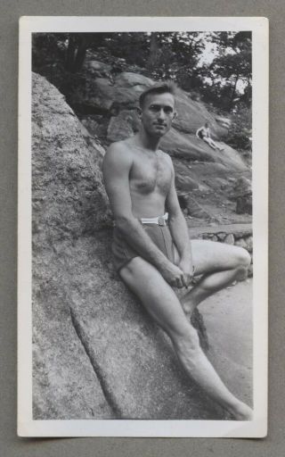 Vintage 1943 Gay Interest Photo Handsome Shirtless Young Man Swimsuit