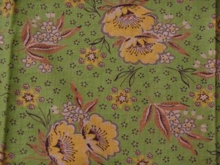 Vintage Feedsack Fabric,  Lime Green,  Yellow Day Lily,  Brown Leaves,  Small Flower
