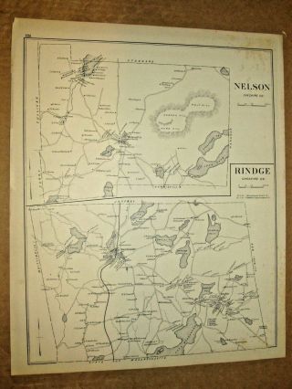 Nelson,  Rindge,  & Chesterfield,  Nh. ,  Vintage Antique 1892 Map. ,  Not A Reprint.