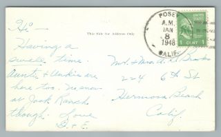 Sugar Loaf Ski Lodge—Posey California—Vintage Skiing Postcard—Tulare County 1948 2