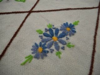 Charming Vintage Finished Completed Floral Crewel Embroidery Blanket Throw 66x51 3