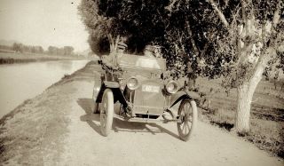 1914 Photo Negative Car Hupmobile Couple Riverside Drive Arizona License Plate