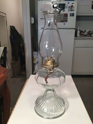 Vintage P&a Risdon Mfg Co Heavy Clear Glass Oil Lamp With Eagle Burner