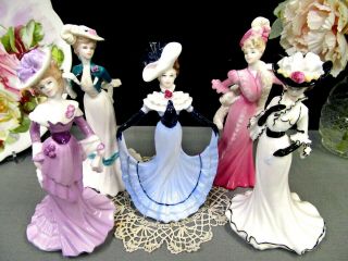 Coalport Figurines Set Of 5 Ladies Painted Fine Bone China Victorian Ladies Set
