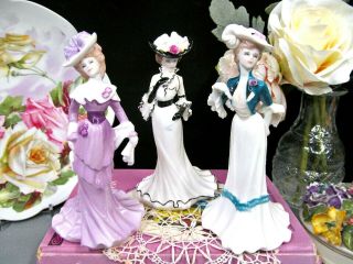 COALPORT figurines set of 5 ladies painted Fine bone china Victorian ladies set 3