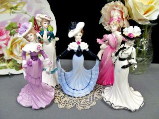COALPORT figurines set of 5 ladies painted Fine bone china Victorian ladies set 5