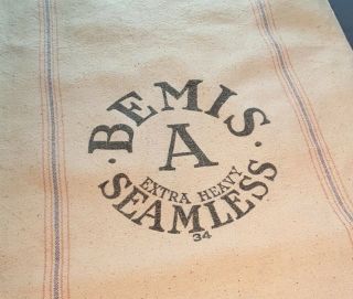 Vintage BEMIS A Seamless Cloth Canvas Seed Sack Feed Bag c.  1940 ' s (34d) 2