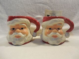Longaberger Pottery Christmas Santa Claus Face Coffee Mugs 31465 Set Of 2