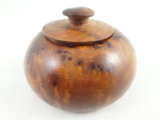 Small Moroccan Brown Small Lidded Trinket Box Round Hand Turned Exotic Wood 3 "