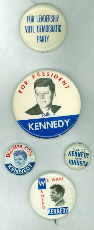 5 Vintage 1960 President John Kennedy Political Pinback Buttons For Leadership