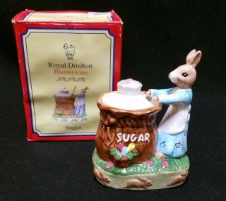 Royal Doulton Bunnykins Rabbit Sugar Bowl W/ Lid & Box Made In England