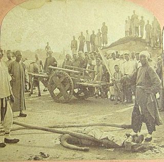 A Chief Boxer rebellion after beheaded execution Stereoview n China 1902 Kilburn 3