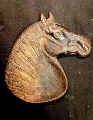 Vintage Cast Iron Horse Head Mammoth Onyx Cave Ky Black Trinket Coin Ashtray