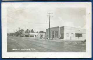 Dickinson Texas Tx Main Street Scene Old Autos Real Photo Postcard Rppc