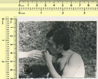 006 Out Of Frame Hand,  Smoking Cigarette On Cig Shirtless Guy Man Old Photo