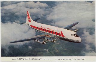 C1955 Capital Airlines Viscount Turbo - Prop Airliner Advertising Postcard