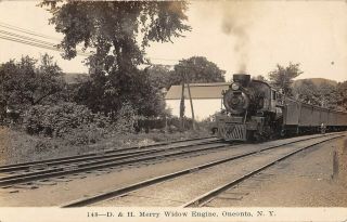Oneonta,  Ny D.  & H.  Merry Widow Engine Train Real Photo Post Card C.  1907 - 1908