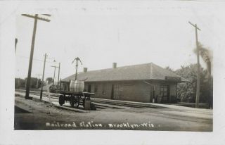 Real Photo Postcard Brooklyn Wisconsin/wi Railroad Train Depot/station 1910 