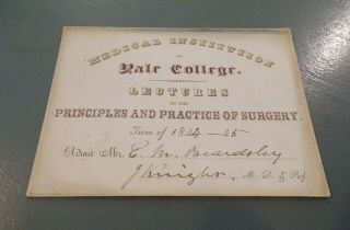 Antique Medical Institute Yale College Lecture Card 1844 Rare