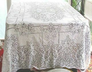 Vtg Quaker Lace Cream White Cotton Floral Lace Tablecloth 62 " X 98 "