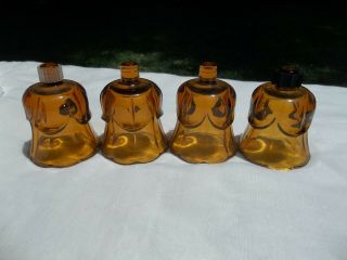 Vintage Set Of 4 Homco Amber Tulip Peg Votive Glass Candle Holders