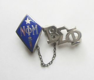 Vintage Sterling Nu Phi Mu Sorority Torch Chained To Beta Sigma Phi Pledge Pin