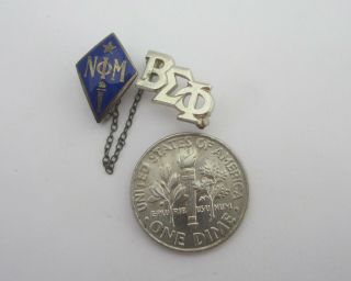 Vintage Sterling NU PHI MU Sorority Torch Chained to BETA SIGMA PHI Pledge Pin 3