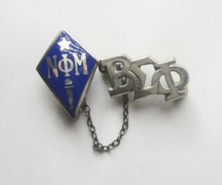 Vintage Sterling NU PHI MU Sorority Torch Chained to BETA SIGMA PHI Pledge Pin 4